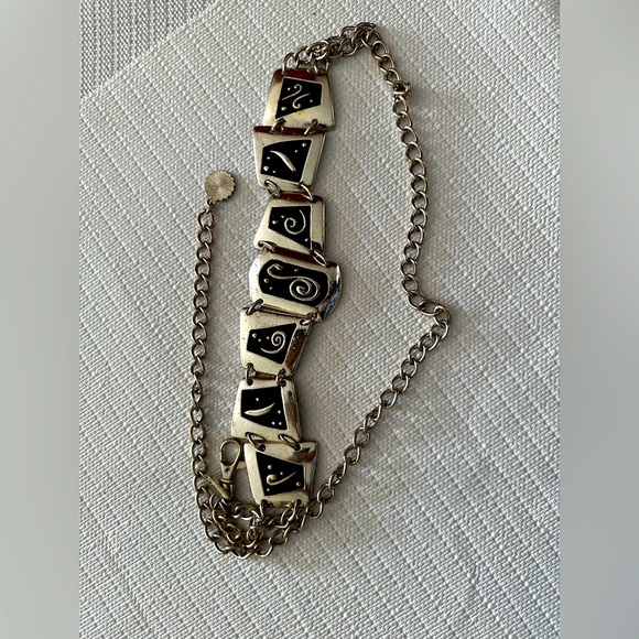 🛍️soldout Chicos Chain Link Belt 36-39 XL Adjustable Black Enamel Inlayed - Picture 2 of 14